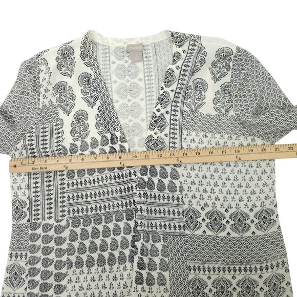 Chicos Open Front Cardigan Womens Size 2 US L Ruched Sleeve Sweater Paisley - Picture 3 of 16